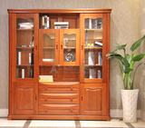 特价海棠木四门书柜 全实木玻璃门书柜 带抽屉厚重款书房家具