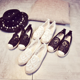 韩版夏季新款女帆布鞋一脚蹬网鞋镂空牛筋平底单鞋白色黑色蕾丝鞋