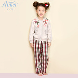 AIMER Kids爱慕儿童专柜正品格子亲子家居—女孩外穿长裤AK182B71