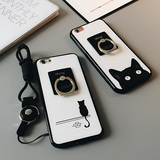 GY 苹果iPhone6plus手机壳硅胶6splus保护套挂绳防摔猫咪指环支架