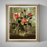 DMC十字绣精准印花 客厅新款满绣植物花卉 欧式油画名画 玻璃花瓶