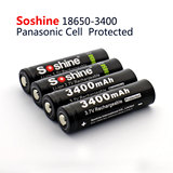 Soshine正品锂电18650电池容量3400毫安时松下电芯带充电放电保护