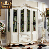 松堡皇子法式田园玻璃酒柜象牙白色欧式四门酒柜雕花描金储物柜