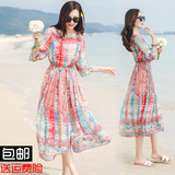 2016夏季女装雪纺连衣裙修身显瘦海边度假波西米亚长裙沙滩裙仙潮