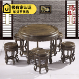 红木家具餐桌非洲鸡翅木圆形实木餐桌椅组合明式仿古餐台实木圆桌