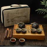 车载旅行茶具茶盘套装 便携功夫茶具整套 户外旅游陶瓷 竹茶盘