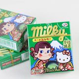 日本进口可爱零食品 不二家牛奶妹hello kitty抹茶牛奶糖5粒盒装