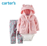 Carters3件套装粉色长袖上衣连体衣裤子女宝小熊婴儿童装