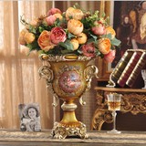 复古欧式古典彩绘树脂花瓶 玄关 美式 家居摆设装饰品 五斗柜摆设