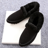 冬季韩版真皮坡跟豆豆鞋女加绒毛毛鞋尖头内增高单鞋加棉孕妇鞋黑