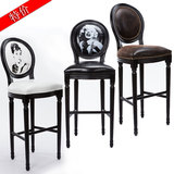 美式欧式实木梦露赫本酒吧椅子  吧台椅 布艺法式复古高脚凳餐椅