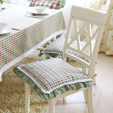 田园风-蕾丝花边荷叶边 餐椅垫坐垫 小绿格子可拆椅垫