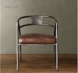 loft美式复古做旧工业风铁艺餐椅休闲办公椅咖啡椅真皮坐垫带扶手