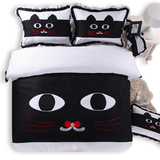 黑白色可爱猫咪床上用品四件套全棉纯棉简约黑白床单床品4件套件