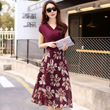 40-50岁韩版时尚妈妈中年妇女装大码连衣裙夏天过膝裙子遮肚显瘦