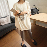 韩国孕妇装怀孕冬季韩版圆领显瘦图案宽松卫衣连衣裙子怀孕衣服