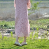 【COOIDGE自制】蕾丝连衣裙长款夏宽松大码藕粉色两件套甜美长裙