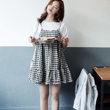 韩国代购Cherrykoko官网正品直邮 春新款 可爱甜美格纹吊带连衣裙