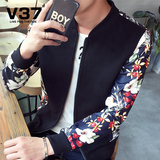 V37外套男春季2016潮流韩版男士印花夹克男装秋季棒球服男士衣服