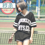 韩版hiphop嘻哈原宿街头风棒球服宽松大码个性短袖T恤连衣裙女