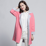2014新款冬装 时尚韩版外翻领针织外套 中长款直筒貂绒大衣女装