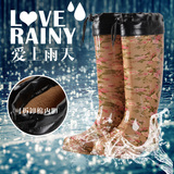女式雨靴高筒水靴厚底碎花果冻水鞋保暖雨靴豹纹防滑保暖雨鞋冬季