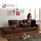 小户型日式多功能实木折叠沙发床1.8 1.5米布艺沙发床转角组合