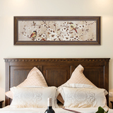 美式乡村田园卧室床头装饰画现代复古植物花鸟横幅有框挂画墙壁画