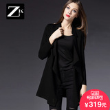 ZK女装2016冬装新款纯色POLO领披肩型短外套开衫不规则大衣中长款