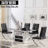 淘友家具 餐桌 钢化玻璃黑白板式烤漆带抽屉储物饭台椅组合小户型