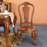 美式实木雕刻餐桌椅组合 橡胶木实木餐椅 单人靠背椅子简约