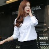 立领白衬衫女春装新款长袖韩版修身显瘦大码女装上衣OL职业女衬衣