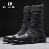 DreamBox 欧美潮流男士秋冬季新款高筒拉链男鞋真皮休闲男靴子