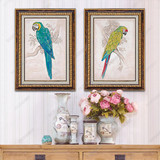 欧式油画客厅背景画鹦鹉小鸟装饰画餐厅玄关油画手绘美式二联画