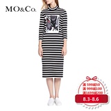 MOCo摩安珂长袖黑白条纹印花贴布绣趣味图案连衣裙MT153SKT04