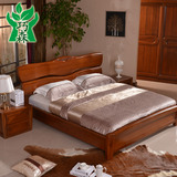 现代中式榆木床厚重款全实木床1.8米双人床雕花高端婚床卧室家具