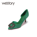 westory正装女单鞋低帮细高跟尖头带钻羊皮16年春新W261H50153