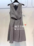 高端定制2016夏女款无袖V领拼接格子显瘦中长款连衣裙 MA162SKT75