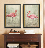 美式居家装饰画客厅沙发背景田园风风格两联有框挂画火烈鸟