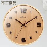 不二良品24小时制木质时尚简约挂钟欧式创意现代卧室客厅静音钟表