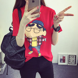 夏季新款韩版大码女装宽松显瘦卡通蜡笔小新图案印花学生短袖T恤