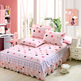 全棉粉色印花床裙床罩单件纯棉女孩单双人床套1.8m2米1.5m1.2包邮
