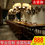 新中式餐厅吊灯带射灯铁艺灯美发店灯圆形大灯工程装修灯酒店定做