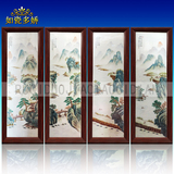 特价包邮 景德镇陶瓷板画 四条屏 手绘粉彩山水风景 中式客厅仿古