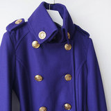 孤品Vintage古着 深紫色 帅气修身军装款 双排扣长袖复古羊毛大衣