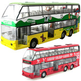 升辉合金双层巴士 公共汽车公交车大客车回力声光儿童玩具车模型