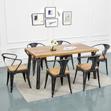 美式复古实木铁艺餐桌欧式饭店餐厅酒吧咖啡桌办公家具会议电脑桌