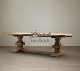 美式实木雕花长型餐桌橡木做旧复古家具乡村大户型酒店餐桌可定制