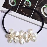 韩国进口天然饰品母贝壳天然珍珠花朵女式纯手工锁骨颈链 短项链