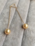 【彩宝世界】南洋金珠 浓金珍珠纯天然 金珠耳坠